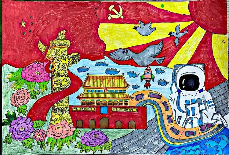 小学生“喜迎二十大 筑梦向未来”主题绘画作品-图1