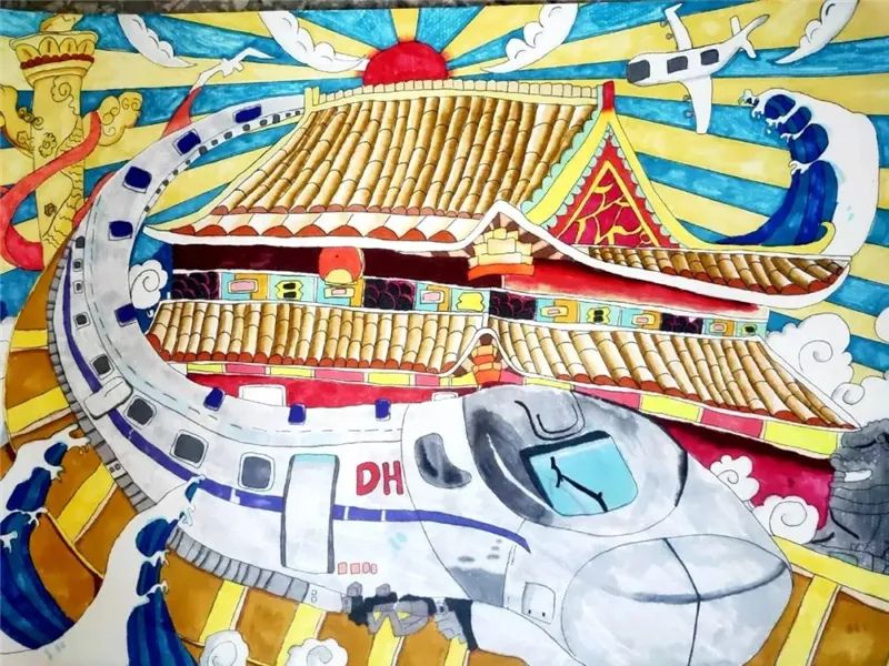 颂党恩跟党走主题儿童画作品-图7