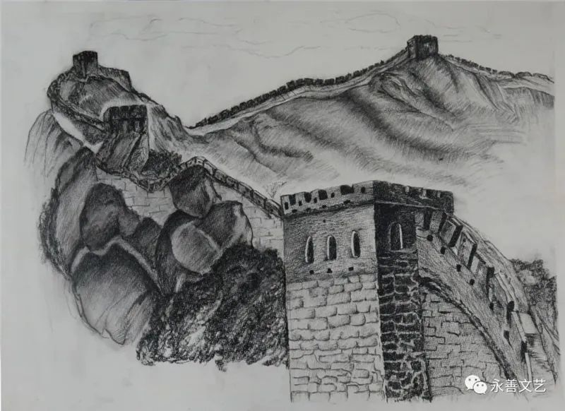 万里长城儿童素描绘画