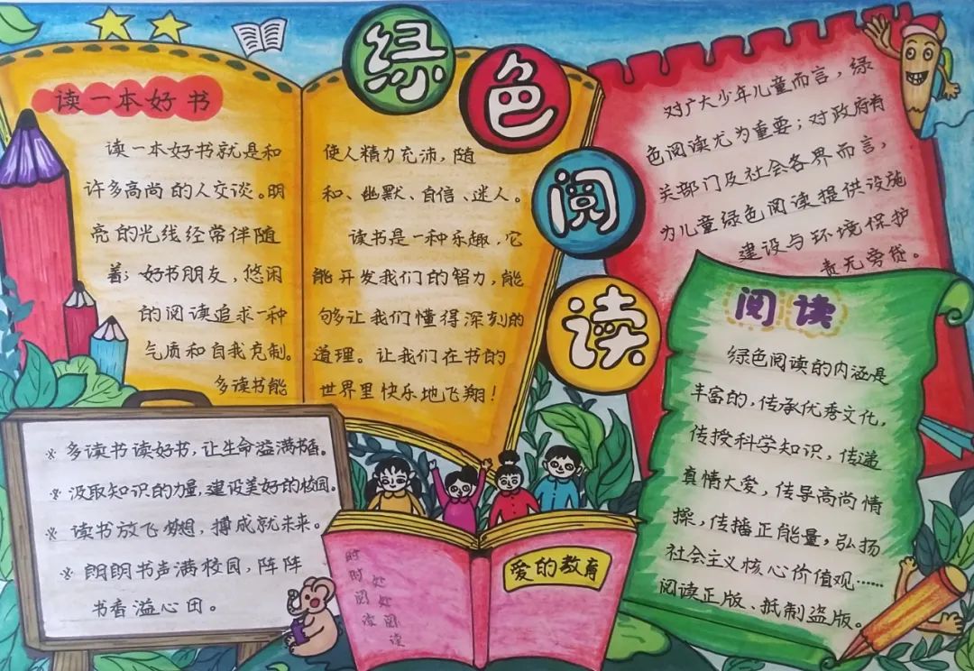 “绿色阅读文明上网 书香伴我健康成长”手抄报怎么画-图2