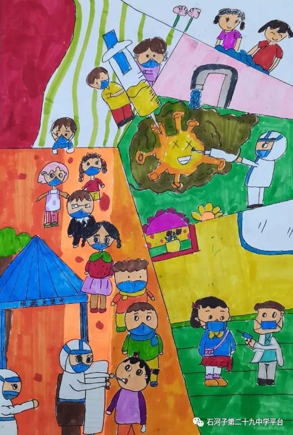 “同心抗疫 守望相助 共克时艰”儿童画图片展示-图4