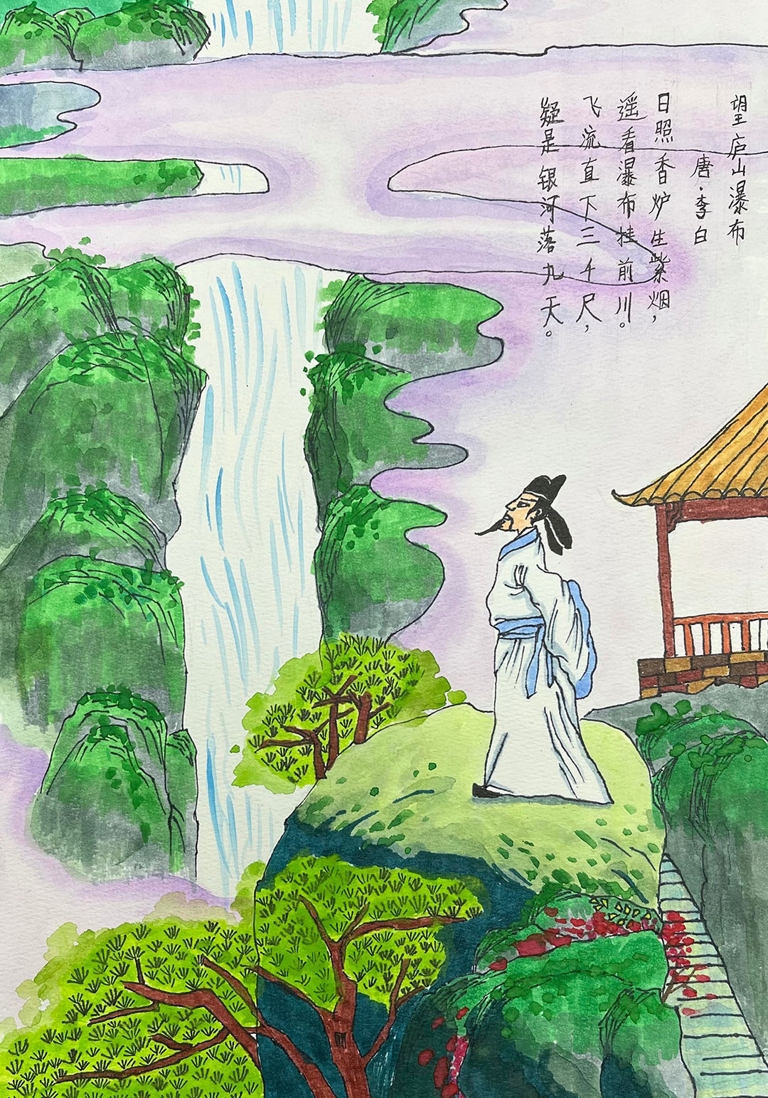 二年级语文古诗《望庐山瀑布》配画-图4