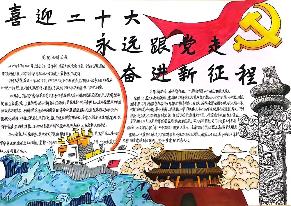 喜迎二十大 团徽闪耀 强国有我主题手抄报精选-图1