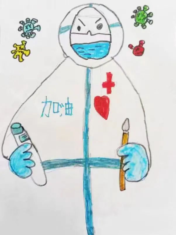 2022小学抗击疫情主题儿童画-图1