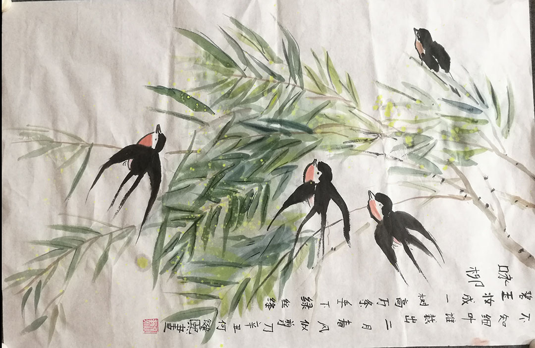 唐诗三百首之《咏柳》诗配画-图6