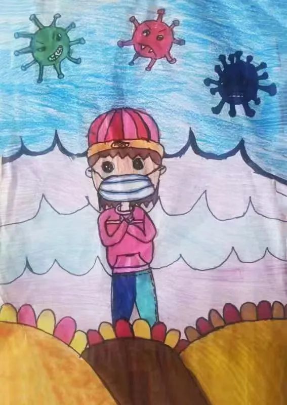 “抗疫保家园,一起向未来”主题儿童画作品-图3