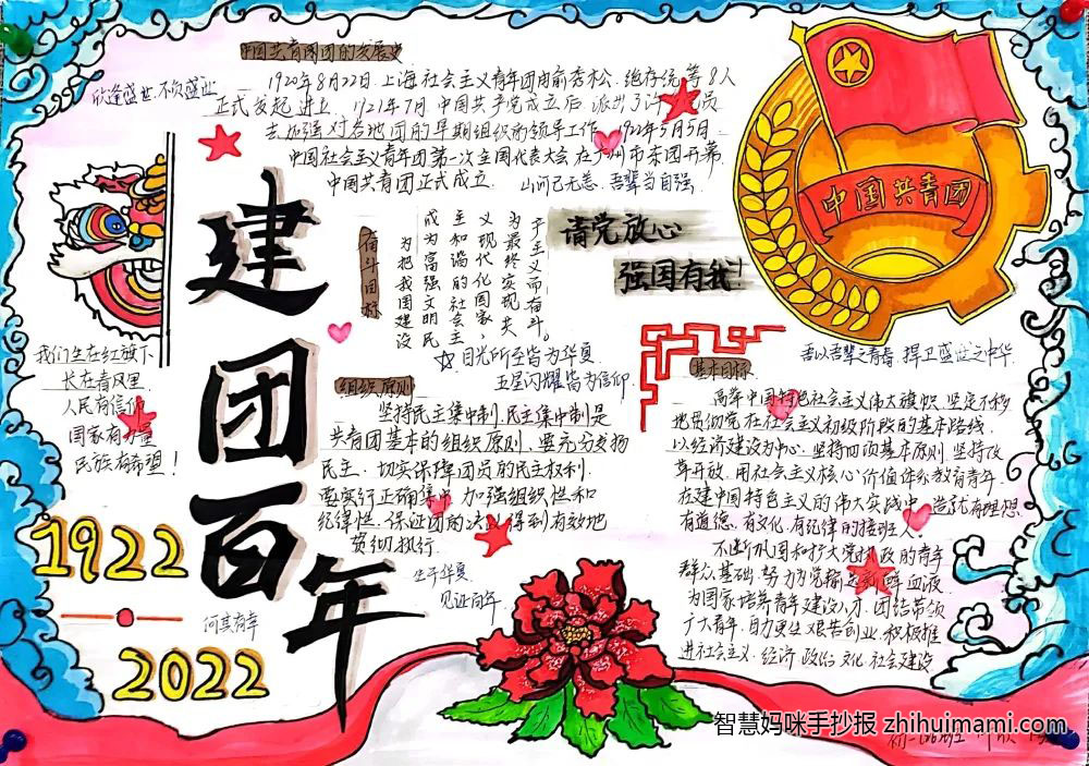 建团百年主题手抄报绘画（6张）-图1