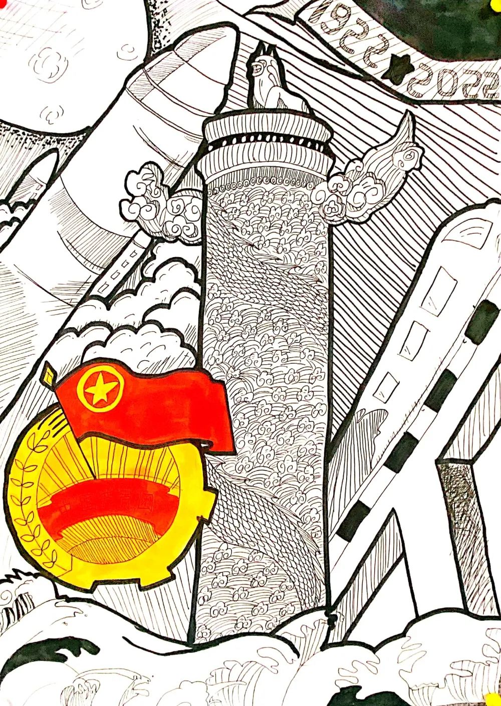 6张建团百年的画画图片（A3竖版）-图3