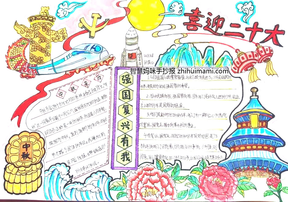 “喜迎二十大 强国复兴有我”主题手抄报-图4