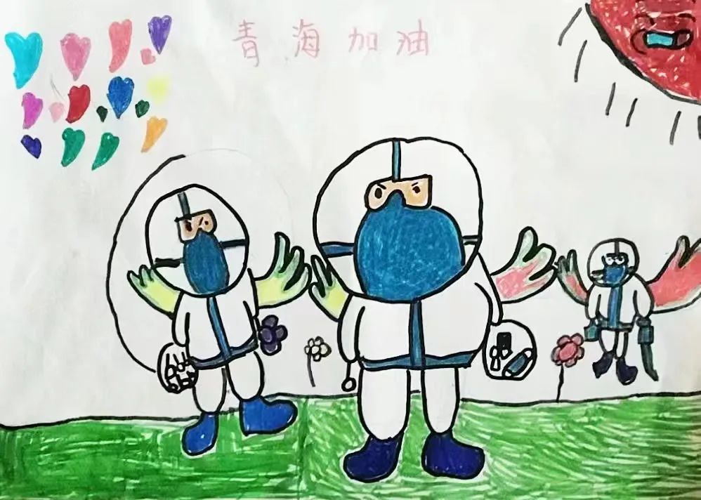“同心协力 共同战疫”抗疫主题儿童画-图3