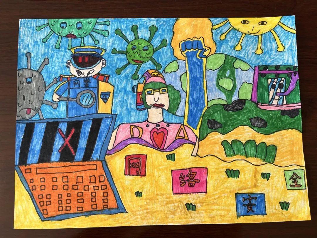 守护网络安全儿童绘画作品-图6