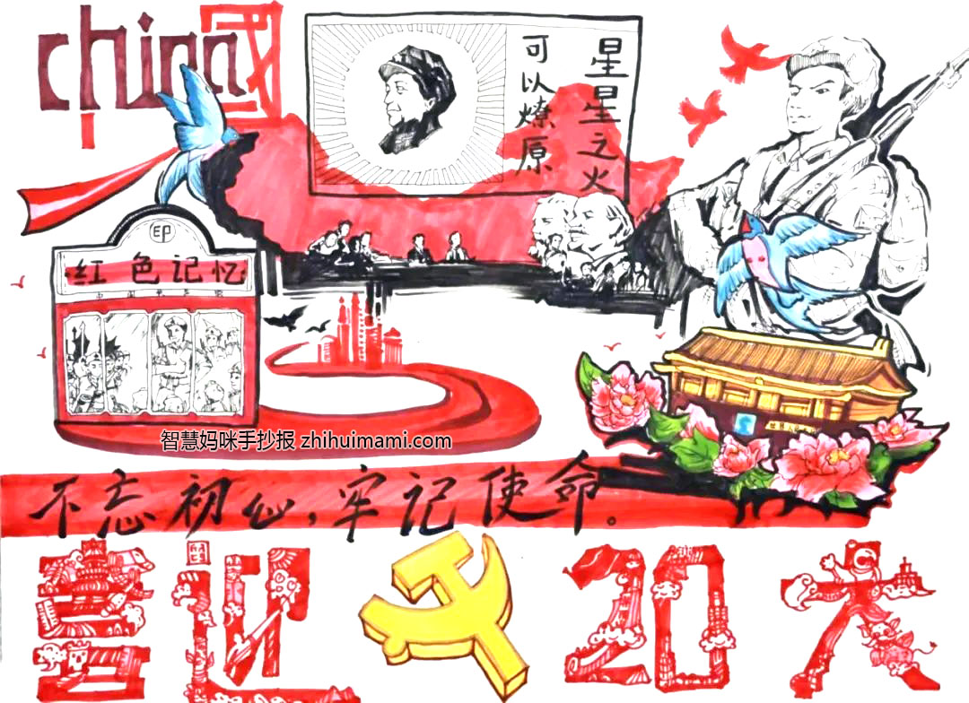 7张漂亮的喜迎二十大主题绘画-图1