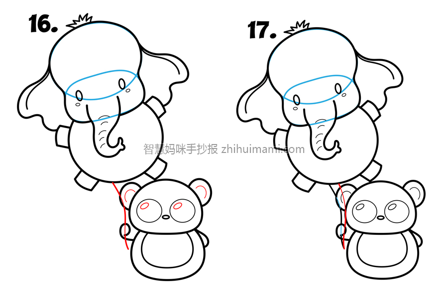 如何画一只拿着大象气球的可爱熊猫-图6