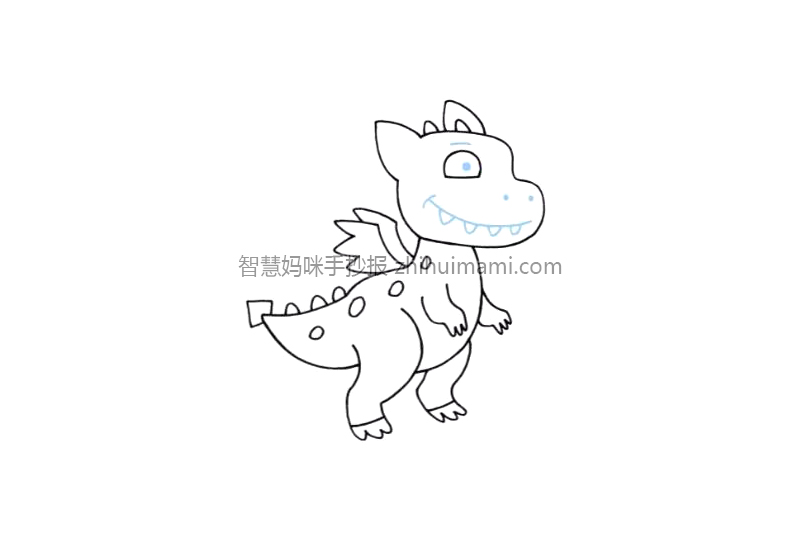 一只可爱的卡通龙简笔画画法步骤-图9