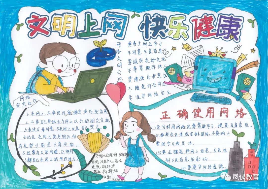 “健康文明上网 幸福快乐成长”的手抄报怎么画-图4