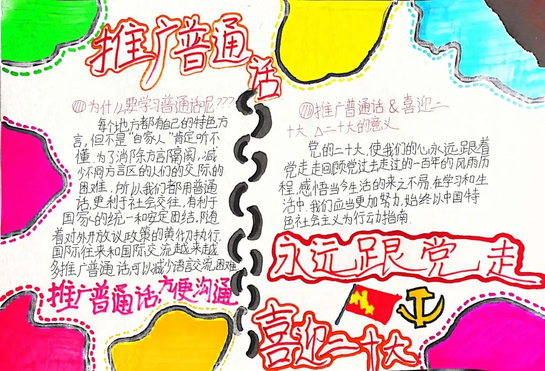 6张非常漂亮的 推广普通话喜迎二十大主题手抄报-图2