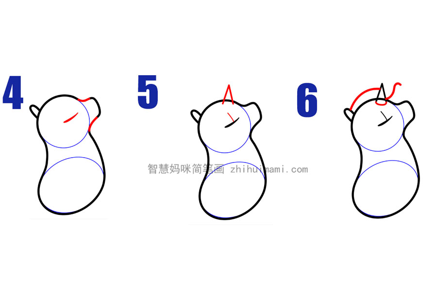 拿着独角兽气球的小女孩简笔画画法步骤-图2