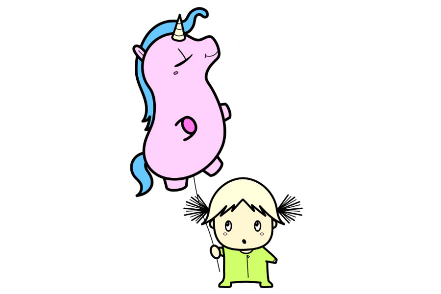 拿着独角兽气球的小女孩简笔画画法步骤