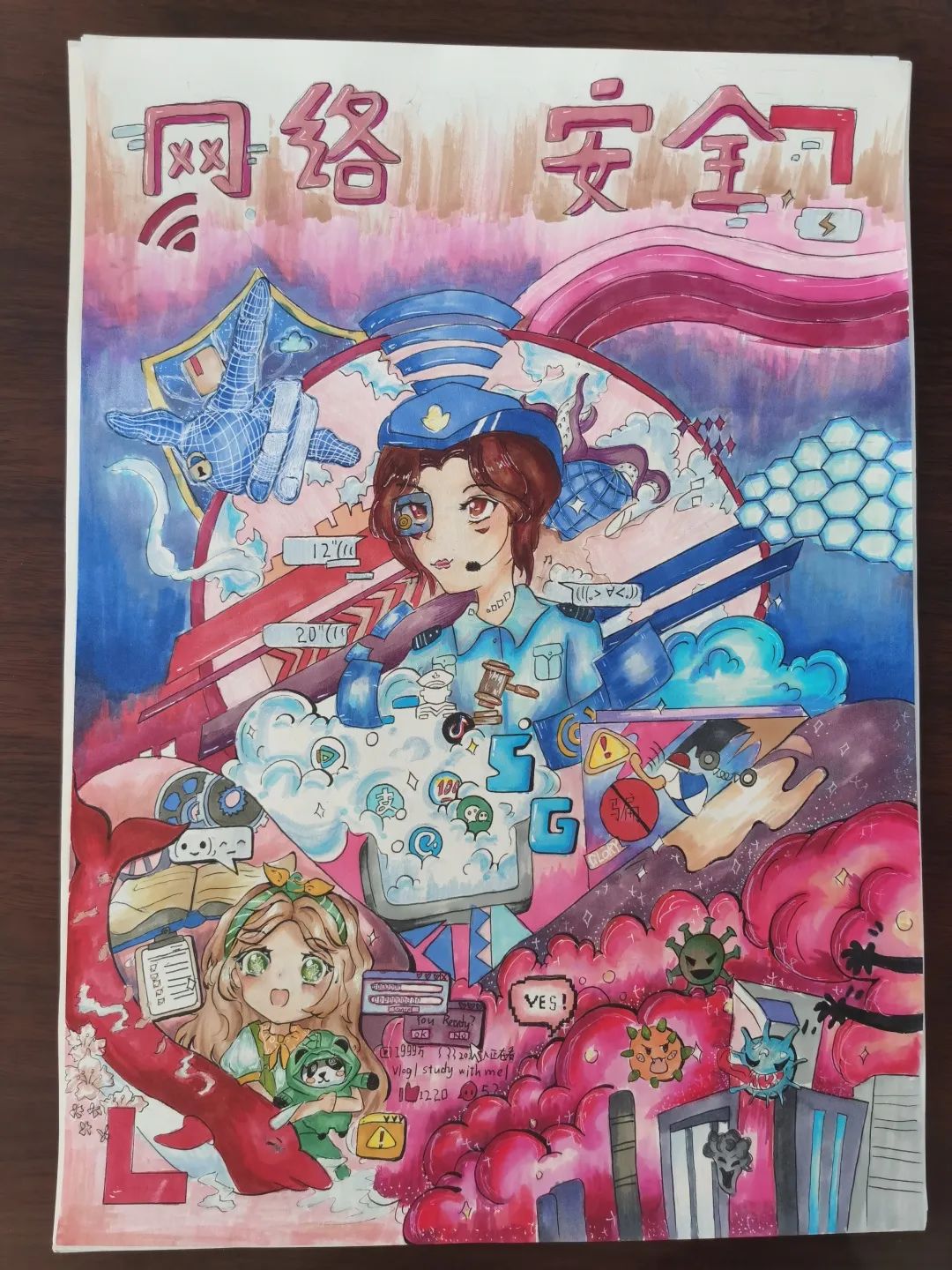 9张漂亮的网络安全谨防诈骗儿童画作品-图3