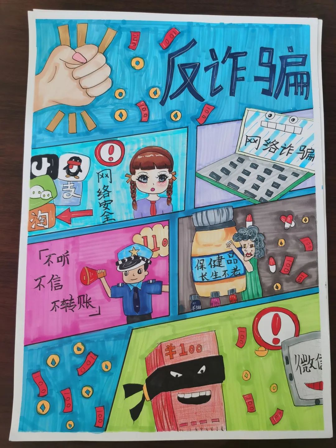 9张漂亮的网络安全谨防诈骗儿童画作品-图6