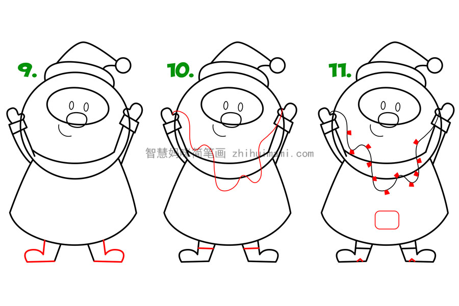 如何画举着圣诞彩灯的圣诞老人简笔画-图4
