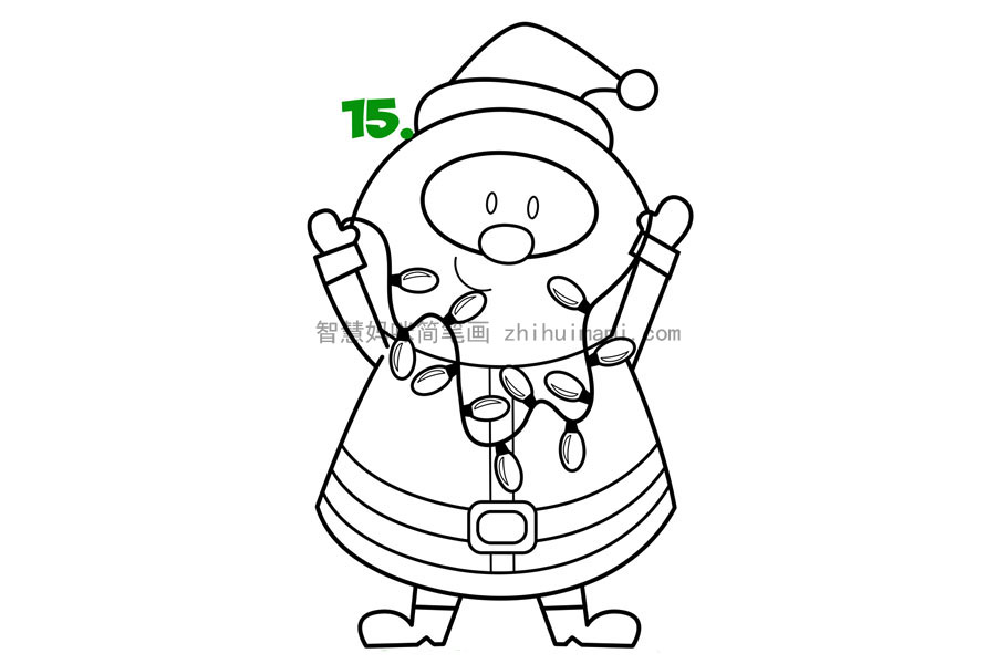 如何画举着圣诞彩灯的圣诞老人简笔画-图6