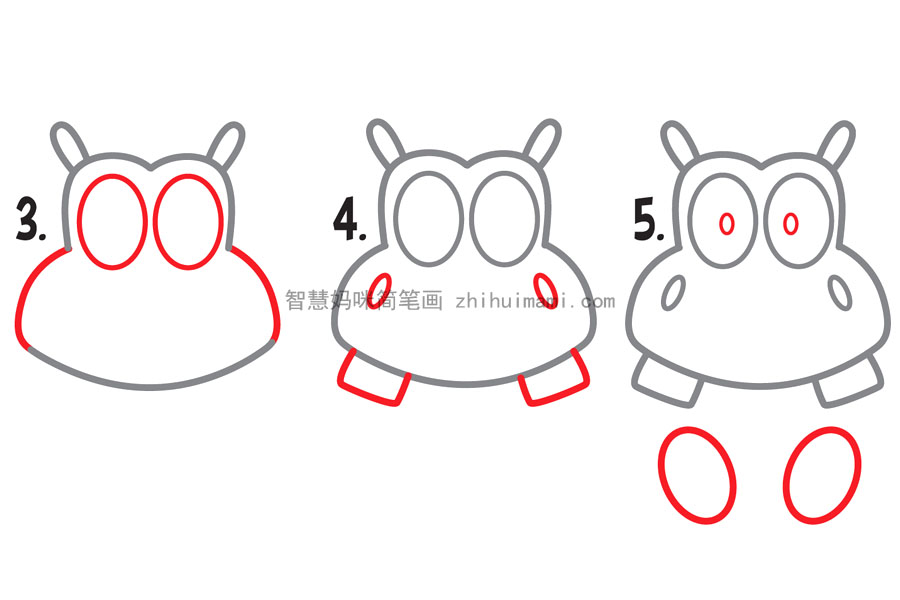 一只简单可爱的卡通河马简笔画教程-图2
