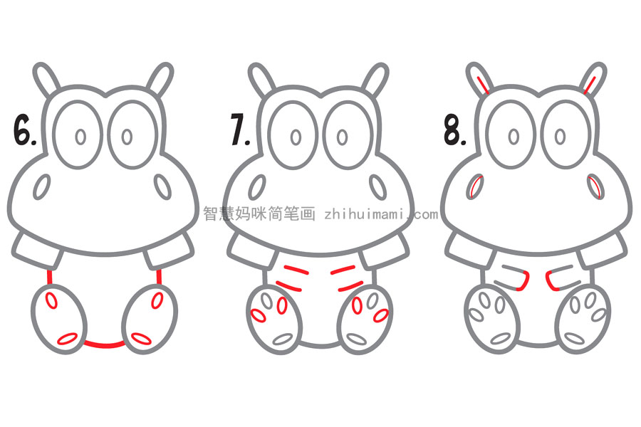 一只简单可爱的卡通河马简笔画教程-图3