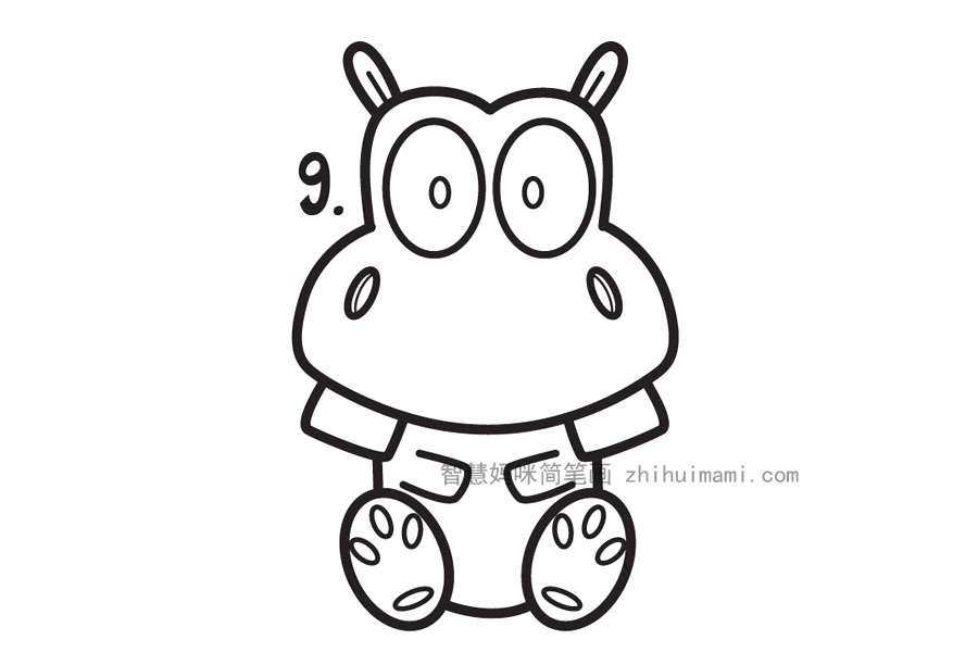 一只简单可爱的卡通河马简笔画教程-图4