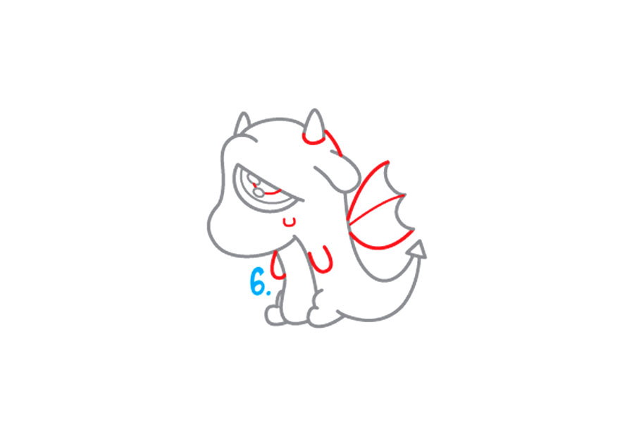 可爱的卡通哭泣的龙简笔画画法步骤-图3