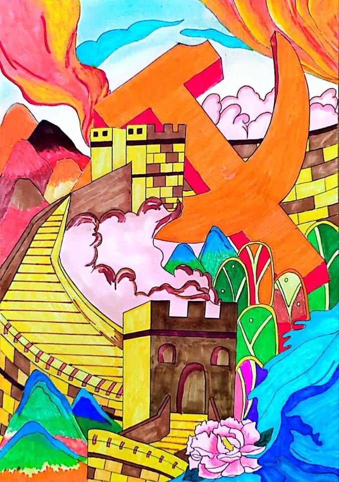 7年级喜迎二十大主题绘画一等奖-图1