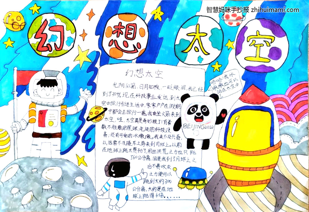 8张漂亮的幻想太空主题手抄报绘画（一等奖）-图4