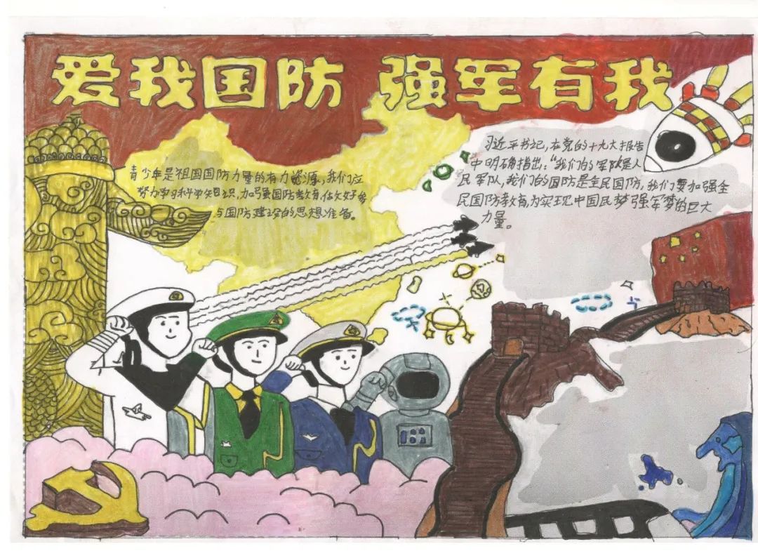 “矢志国防强军 强国复兴有我”手抄报一等奖作品-图1