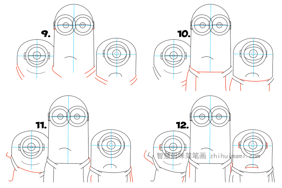 三个可爱的小黄人简笔画画法步骤-图4