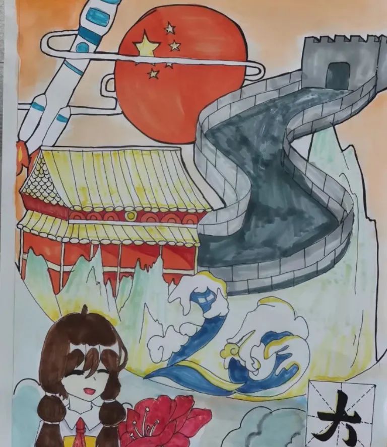 7张漂亮的“喜迎二十大 永远跟党走 奋进新程”绘画作品-图7