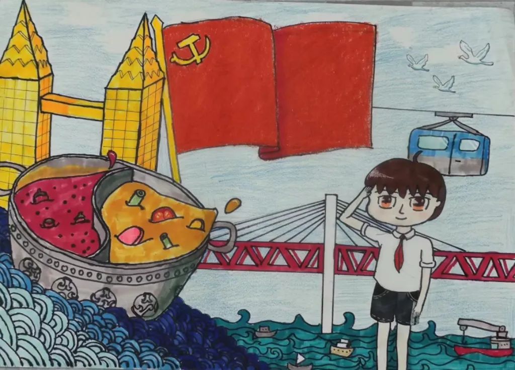 漂亮的喜迎二十大奋进新征程主题绘画作品-图3