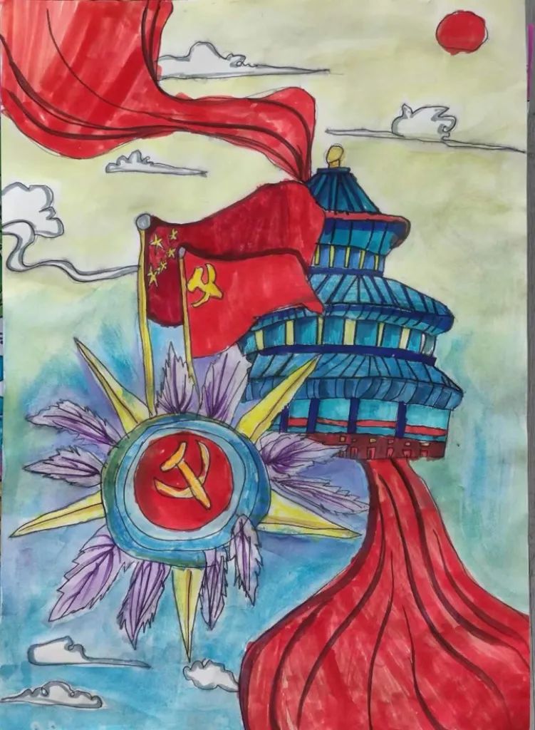 关于喜迎二十大的绘画作品9张-图4