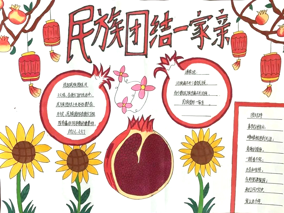 ”石榴开花籽籽同心 民族团结一家亲“民族团结主题手抄报一等奖-图1
