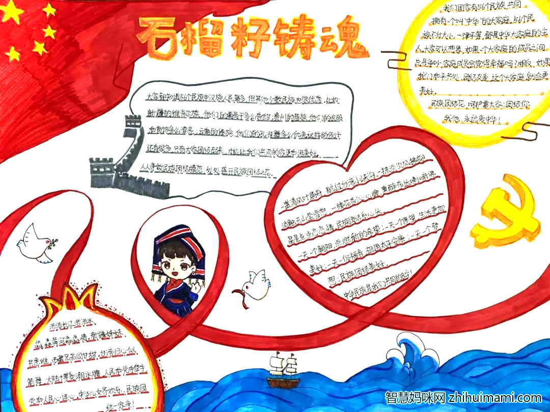 ”石榴开花籽籽同心 民族团结一家亲“民族团结主题手抄报一等奖-图2