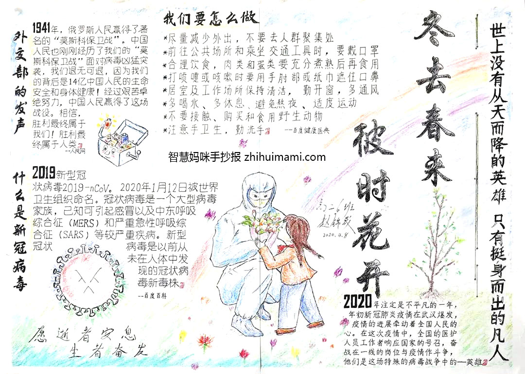 “同心守护 防控疫情”主题手抄报绘画（8张）-图2
