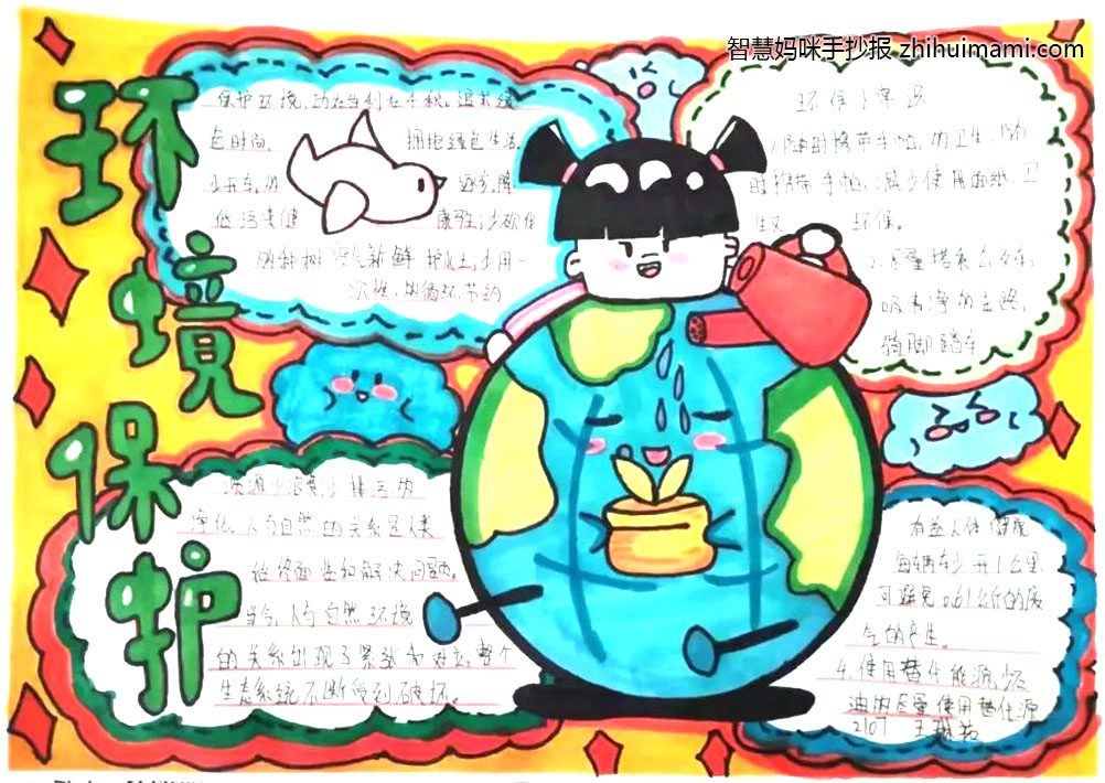 5张漂亮的保护环境主题手抄报绘画-图1