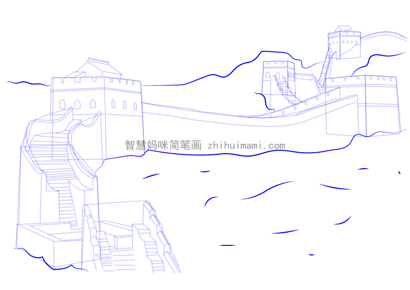 如何画长城 长城简笔画详细画法步骤-图12