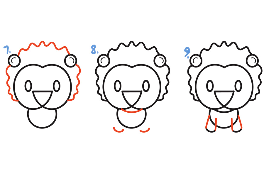 可爱的小狮子简笔画画法步骤-图3