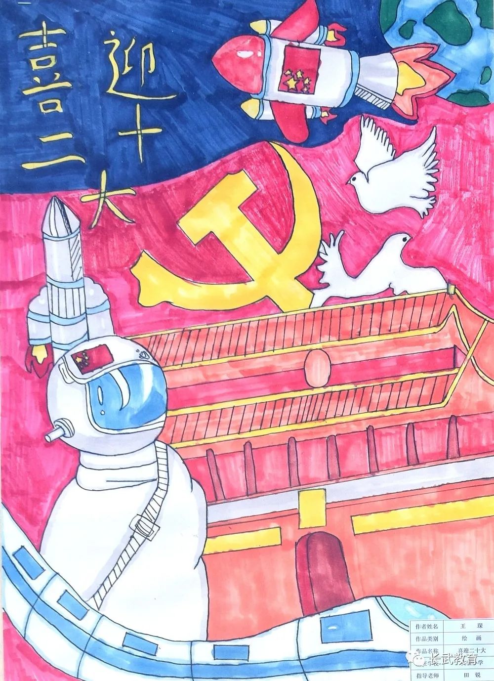 13张漂亮的喜迎党的二十大绘画作品图片-图8