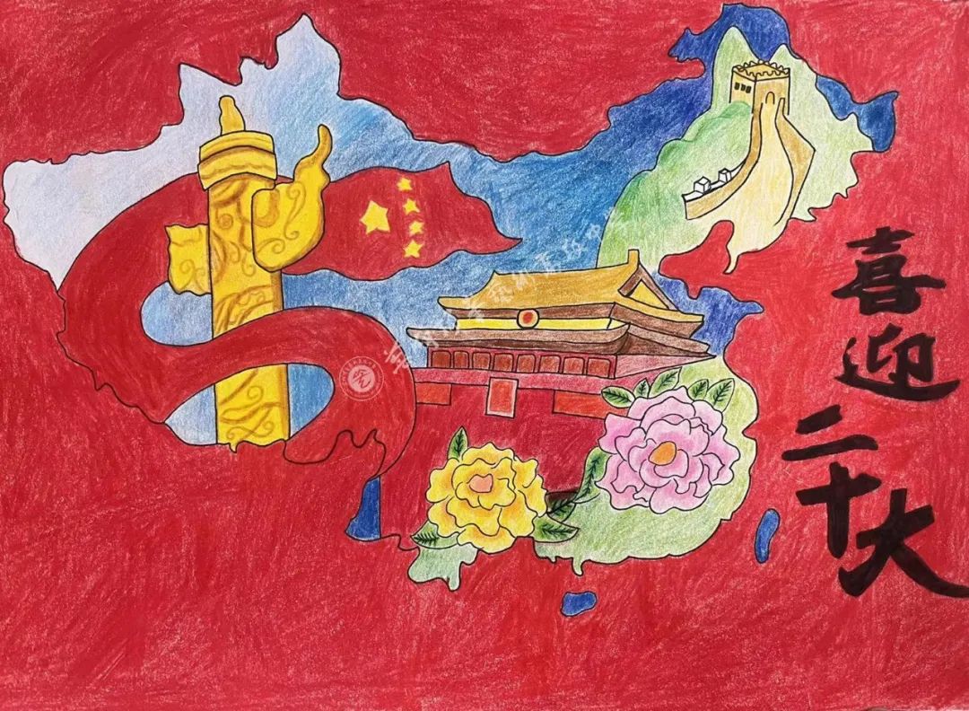 漂亮的高一年级“青春向党 喜迎二十大”主题绘画作品-图4