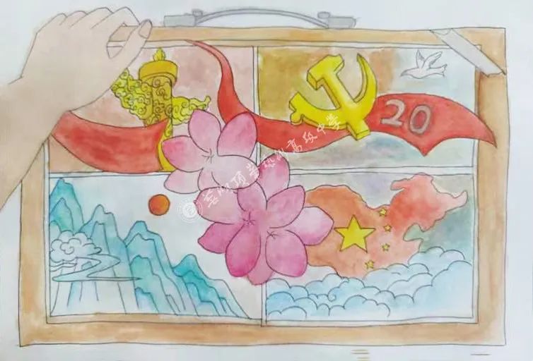 高一年级“喜迎二十大”  主题绘画设计作品-图1