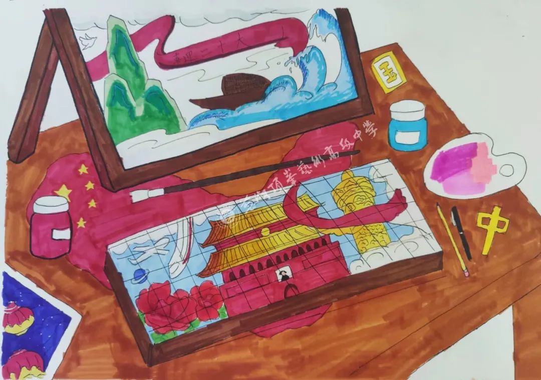高一年级“喜迎二十大”  主题绘画设计作品-图4