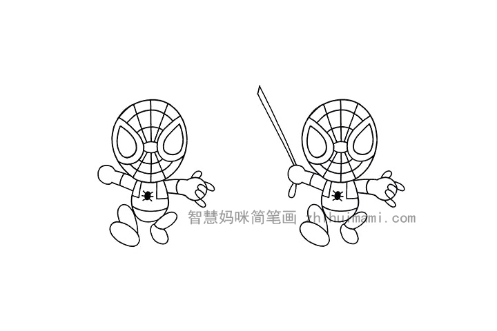 可爱的蜘蛛侠简笔画画法步骤-图4