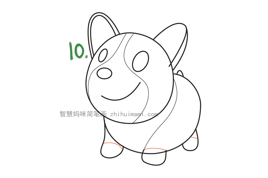 可爱的柯基宝宝简笔画画法步骤-图6