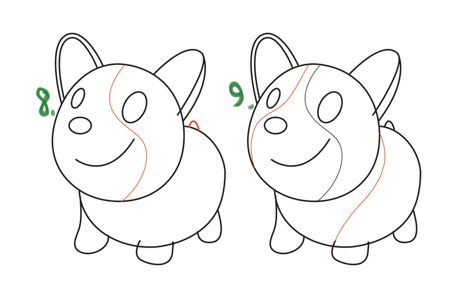 可爱的柯基宝宝简笔画画法步骤-图5